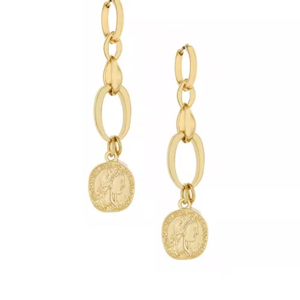 Ettika Gold Chain Link Earrings with Textured Pendants